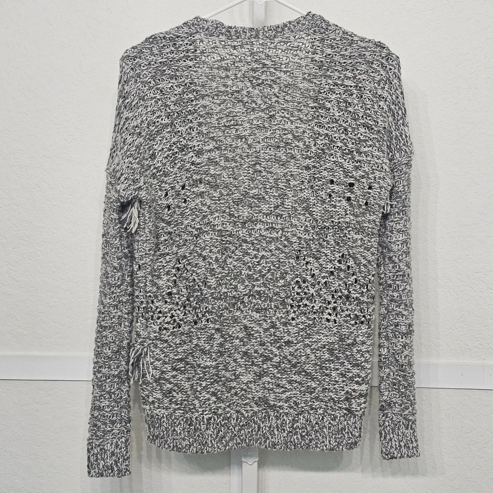 Abercrombie Kids Girls Grey Marled Fringe Pointelle Open Front Cardigan Sz 11/12